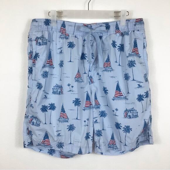 FREE PLANET American Flag Sailboat 18" Cotton Drawstring Shorts XL - Picture 1 of 4